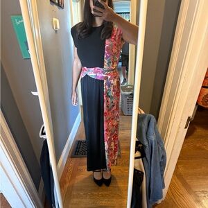 Black Maxi Dress with Pink Floral Sash